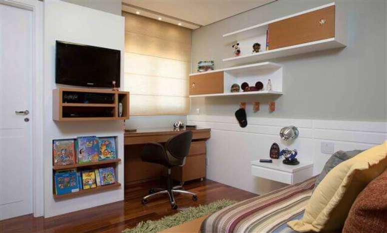 57- Prateleiras para quarto masculino &eacute; uma &oacute;tima pe&ccedil;a para decorar qualquer tipo de ambiente. Fonte: Buildyour