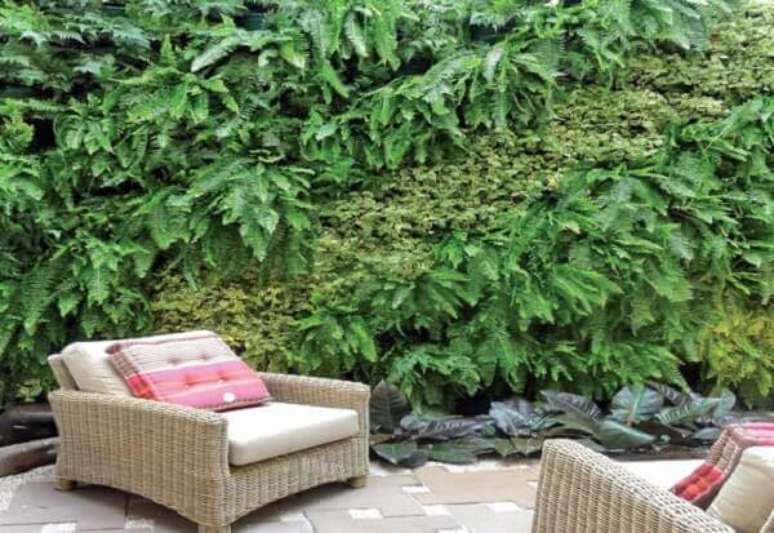 29- O jardim vertical utiliza samambaia para fazer o fechamento da parede verde. Fonte: Roofing brooklyn