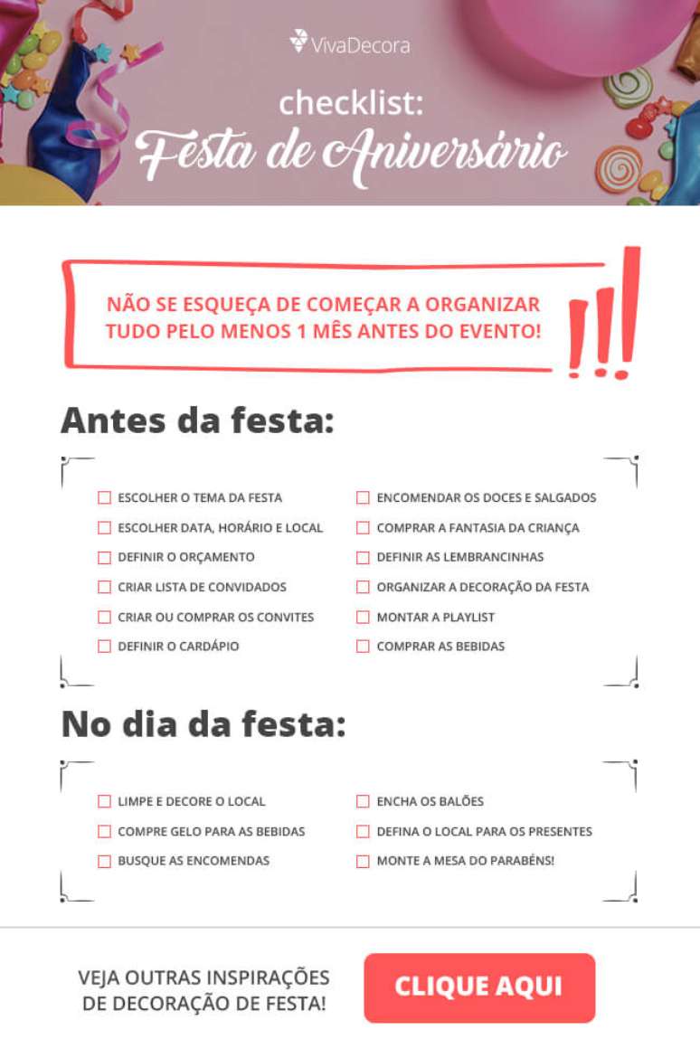 Infogr&aacute;fico &ndash; Check List Festa de Anivers&aacute;rio