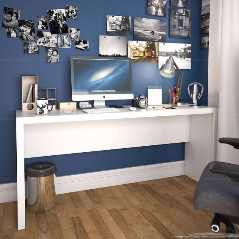 43- Escrivaninha branca é destaque na decoração de quarto. Fonte: LojasKD
