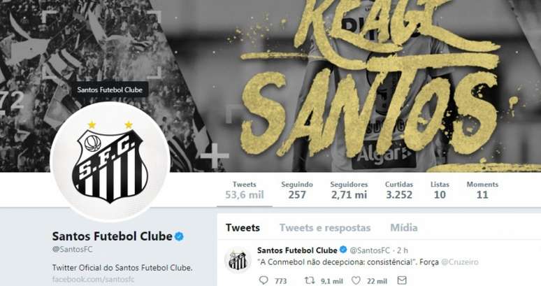 O time da baixada santista se solidarizou com a Raposa em seu Twitter oficial - Reprodução