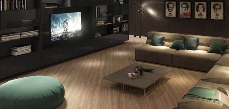 1- Piso laminado tradicional decora a sala de estar com elegância e requinte: Fonte: Duratex