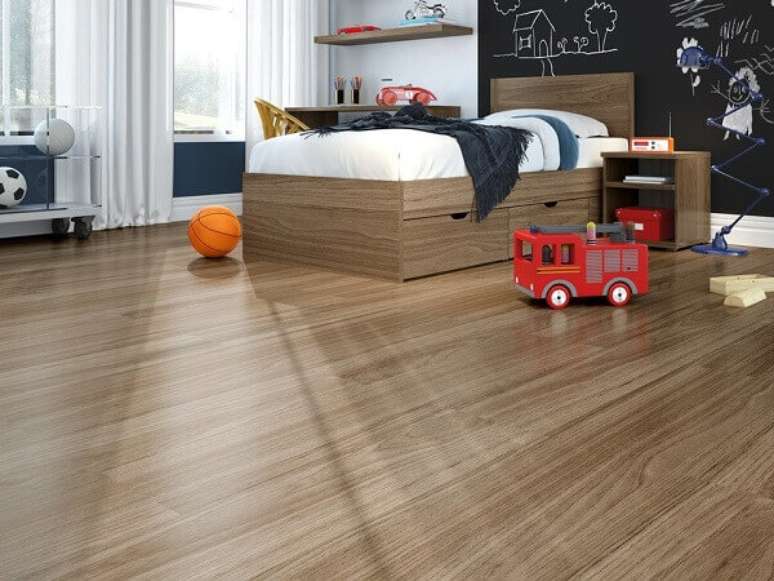 6- O piso laminado para quarto de criança deixa o ambiente com um aspecto visual bonito e elegante. Fonte: Duratex