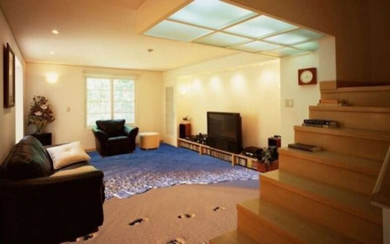 46- Você pode transformar a sua sala de estar completamente com o porcelanato líquido 3d. Fonte: Pinterest