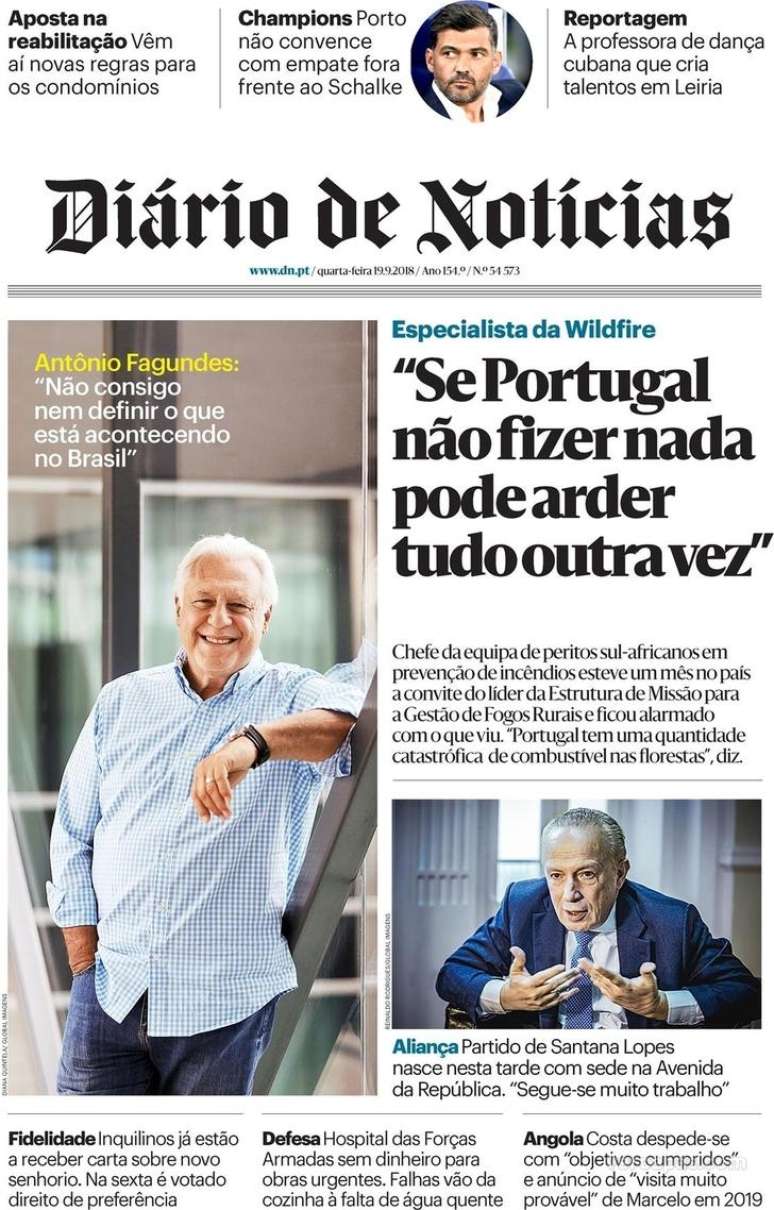 Antônio Fagundes ganhou destaque na capa do respeitado ‘Diário de Notícias’ de Lisboa