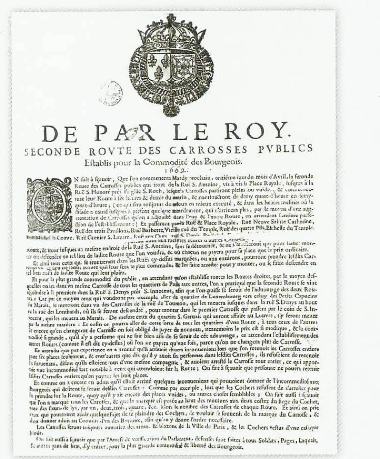 Decreto de Luis 14 autorizando o transporte coletivo em Paris