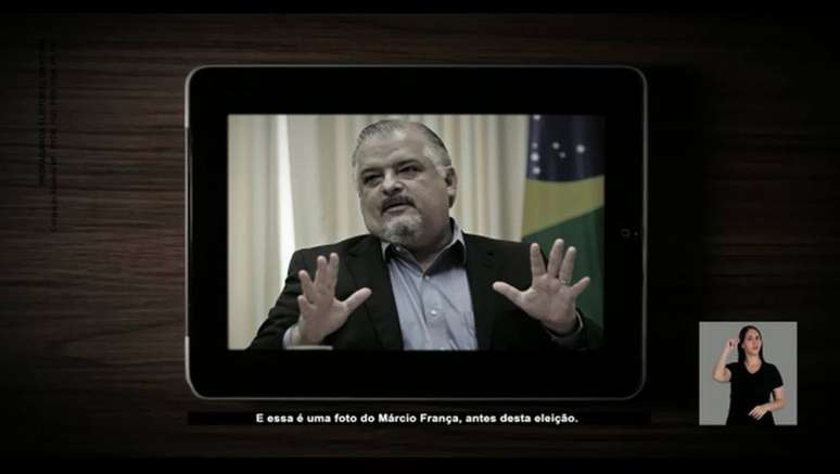 Imagem da propaganda eleitoral da campanha de João Doria (PSDB) contra o candidato à reeleição ao governo de São Paulo, Márcio França (PSB)