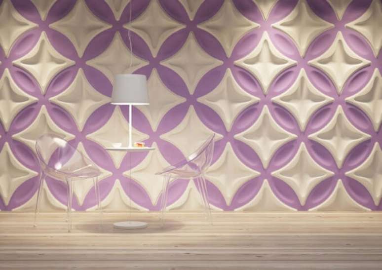 20. Sala de jantar moderna com gesso 3D com padrões grandes. Foto de Isol Design
