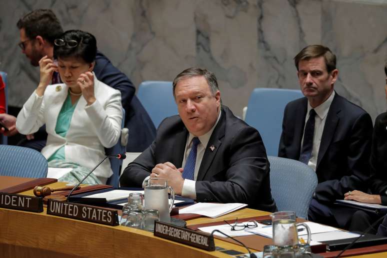 Secretário de Estado norte-americano, Mike Pompeo,  em reunião do Conselho de Segurança da ONU 27/09/2018 REUTERS/Brendan McDermid