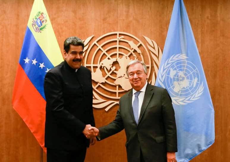 Presidente da Venezuela, Nicolás Maduro, e secretário-geral da ONU, Antonio Gueterres 27/09/2018 Palácio Miraflores/Divulgação via Reuters