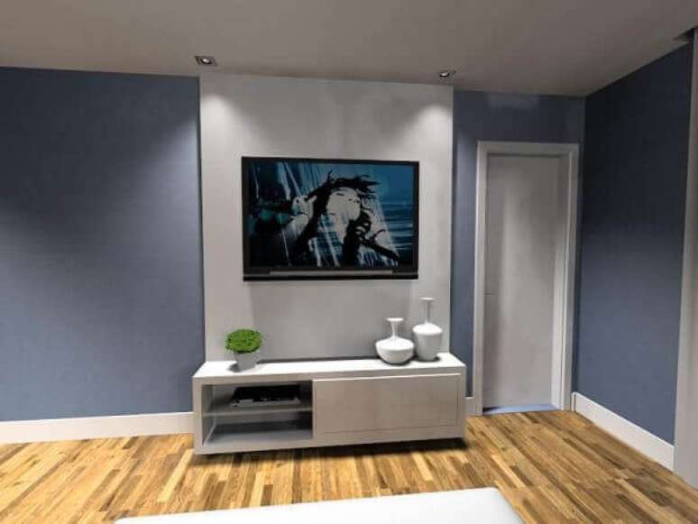 8- O rack com painel para quarto pequeno ocupa pouco espa&ccedil;o. Fonte: Noeli Monteiro