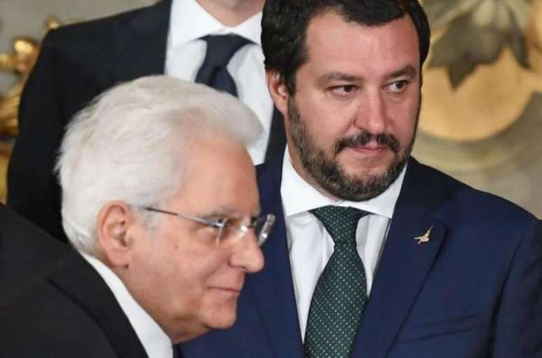 O presidente da Itália, Sergio Mattarella, e o ministro do Interior Matteo Salvini