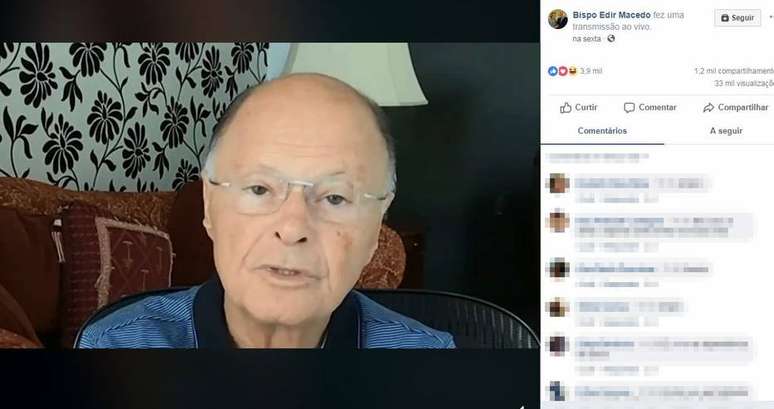 O líder da Igreja Universal do Reino de Deus, bispo Edir Macedo, afirma no Facebook que votará em Bolsonaro