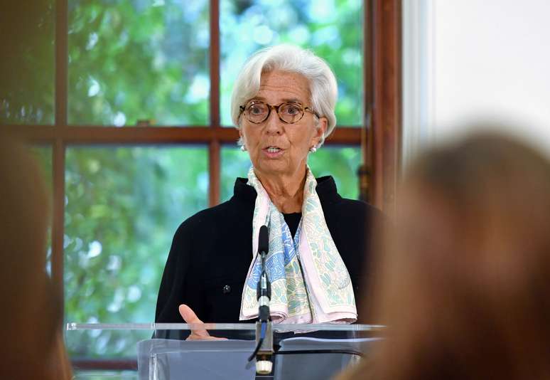 Diretora-gerente do FMI, Christine Lagarde, durante coletiva de imprensa em Londres, Reino Unido 
17/09/2018 
John Stillwell/Pool via REUTERS