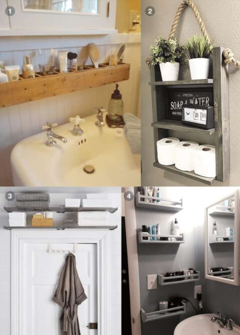 10. A prateleira para banheiro pode ser usada em vários lugares. Foto de Pinterest