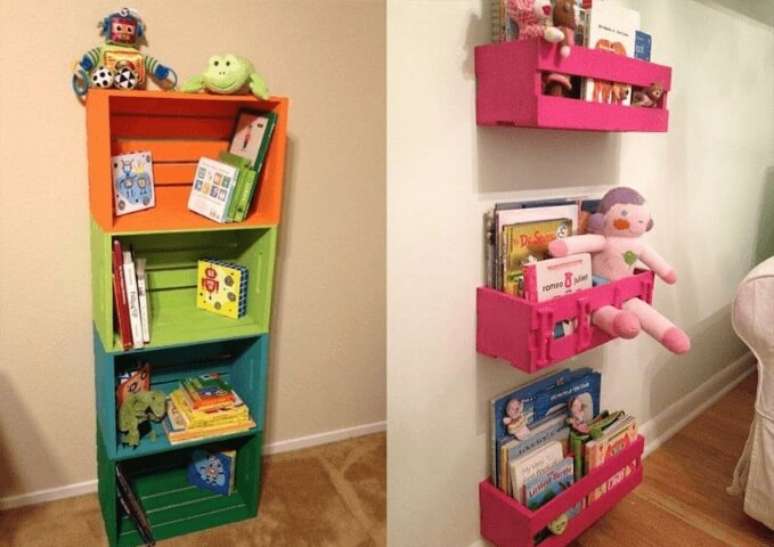 5. Prateleira para quarto infantil com caixotes. Foto de Pinterest