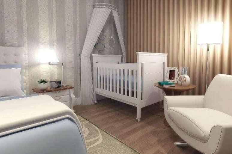 58- O quarto de beb&ecirc; compartilhado tem m&oacute;veis modernos. Fonte: Mil dicas de m&atilde;e