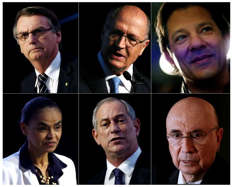 Os candidatos Jair Bolsonaro, Geraldo Alckmin, Fernando Haddad, Marina Silva, Ciro Gomes e Henrique Meirelles, apontados como os principais antes da eleição