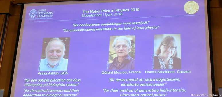 Arthur Ashkin, Gerard Mourou e Donna Strickland são os vencendores do Nobel de Física 2018