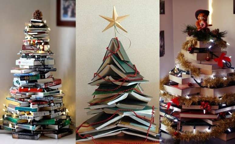 14. A árvore de natal de livros é perfeita para amantes da literatura. Foto de Outro Astral