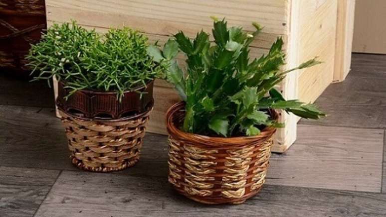 46. Os cachepots de vime s&atilde;o tamb&eacute;m cl&aacute;ssicos. Foto de The Holk