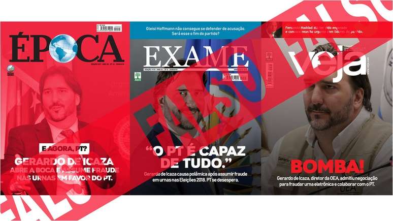 Mais montagens: na quarta, 26, o boato mais difundido é contra a imprensa, com capas falsas de revistas brasileiras