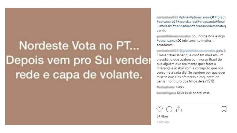 Críticas aos votos do Nordeste no PT se espalharam nas redes sociais após o resultado do primeiro turno
