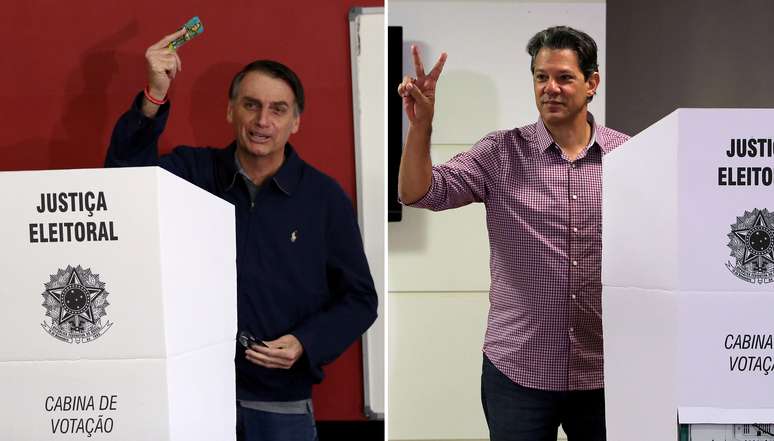 Os candidatos Jair Bolsonaro e Fernando Haddad votam em suas respectivas zonas eleitorais