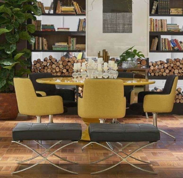 36. Escolha móveis coloridos para a decoração de sala de jantar moderna – Foto: Lider Interiores