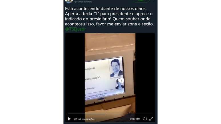 Tuíte de Flavio Bolsonaro teve 17 mil compartilhamentos; após pronunciamento do TSE, ele tirou postagem do ar