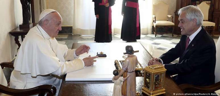 Papa Francisco durante audiência com presidente do Chile, Sebastián Piñera