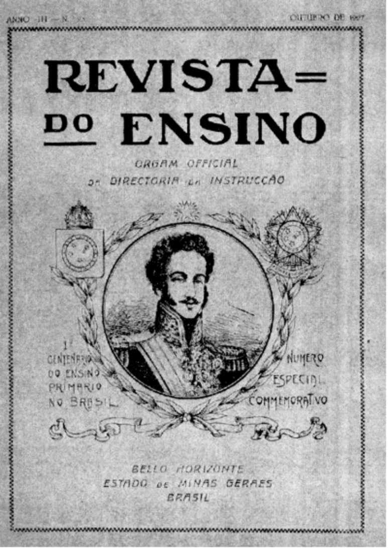 Reprodu&ccedil;&atilde;o da capa da Revista do Ensino de outubro de 1927, que celebrou os 100 anos da lei de Dom Pedro I.