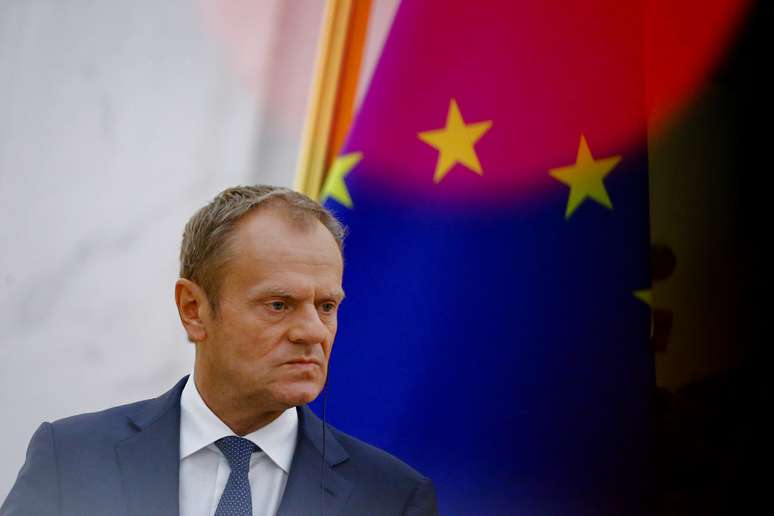 Presidente do Conselho Europeu, Donald Tusk, durante entrevista coletiva em Pequim
16/07/2018 REUTERS/Thomas Peter 