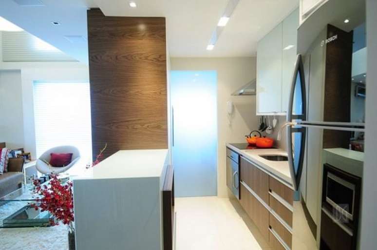 46- A cozinha americana pequena é uma tendência nas construções de novos apartamentos. Fonte: BG Arquitetura