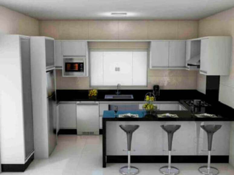 62- A cozinha americana pequena em formato de U facilita o trabalho doméstico. Fonte: Idea Brasil