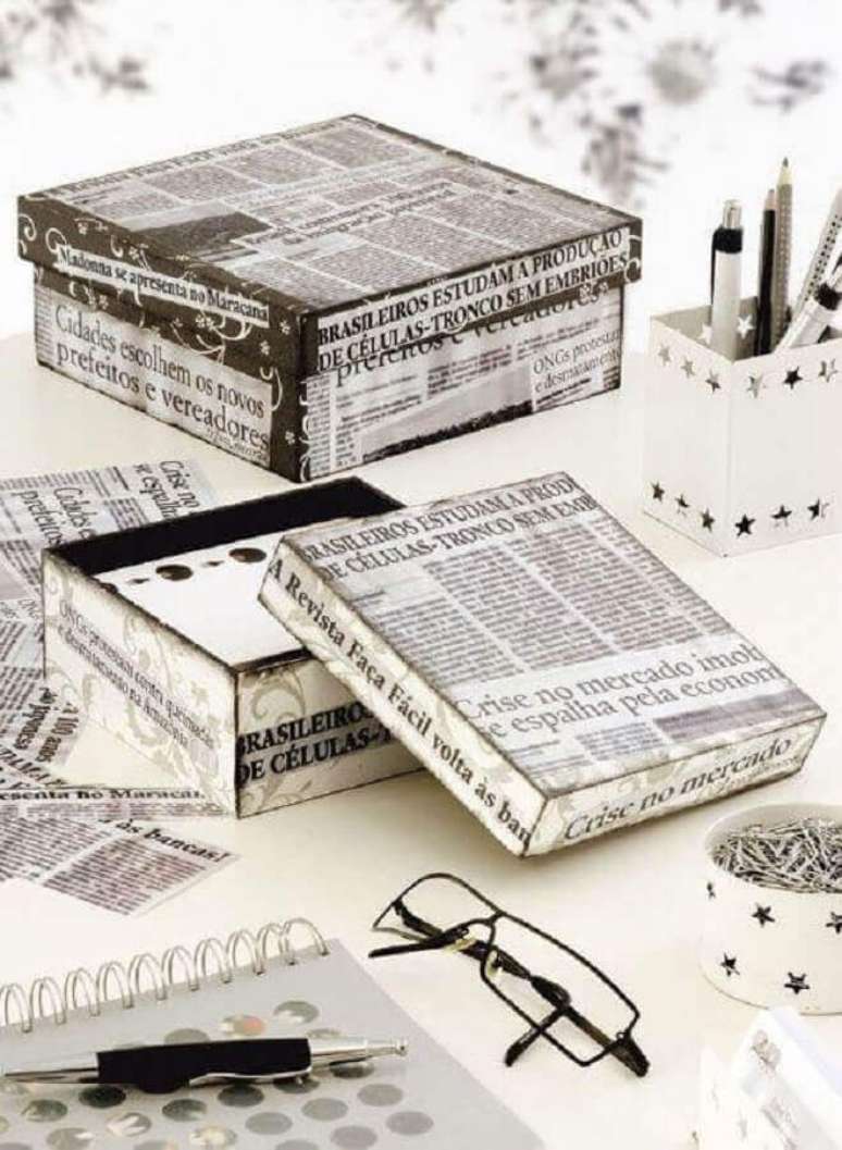 20. Pedaços de jornal são garantia de uma caixa de MDF decorada super moderna – Foto: Yandex