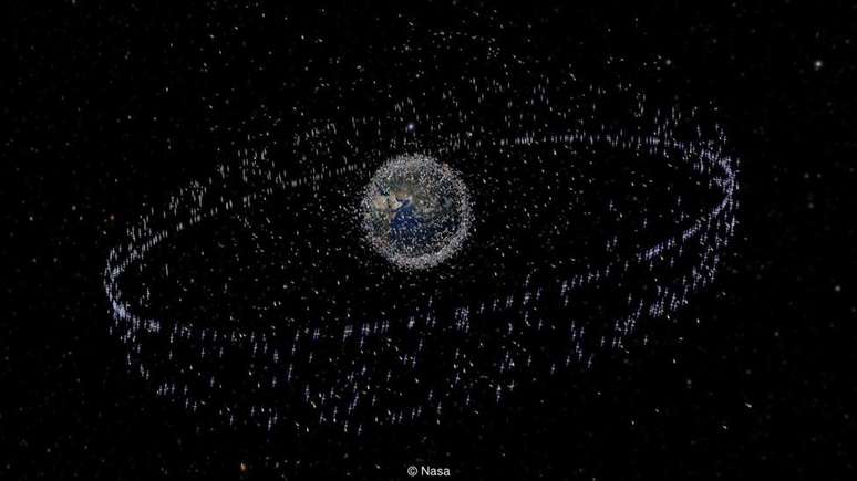 A Nasa, agência espacial dos EUA, diz que há mais de 7 mil toneladas de detritos no espaço