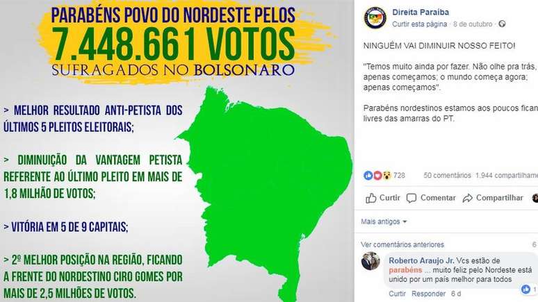 Uma das estratégias dos apoiadores de Bolsonaro é valorizar sua votação no Nordeste