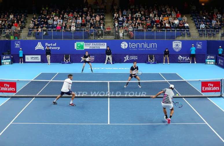 Marcelo Demoliner e Santiago Gonzalez durante partida contra Edouard Roger-Vsselin e Nicolas Mahut.