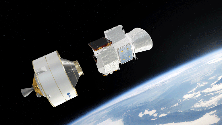 Missão tem três componentes: o módulo de transferência (esq.) usa propulsão elétrica para impulsionar os satélites e orbitadores (dir.)