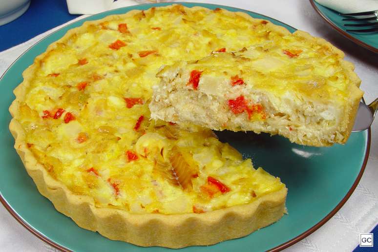 Quiche de bacalhau e palmito