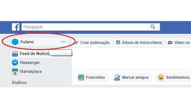 Captura de tela de configurações do Facebook