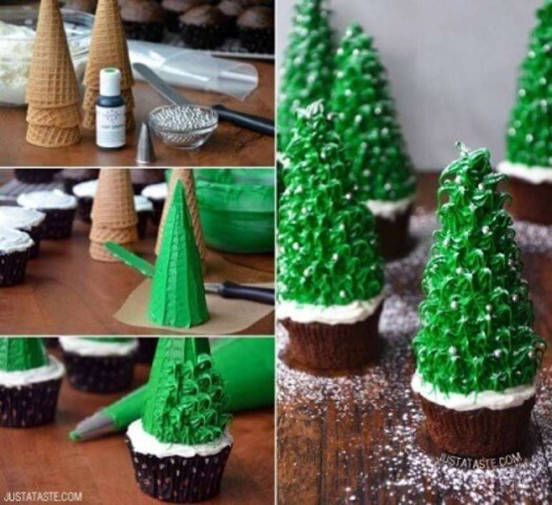 25. Cupcake com árvore de natal feita com uma estrutura de cone de sorvete. Foto de Pinterest