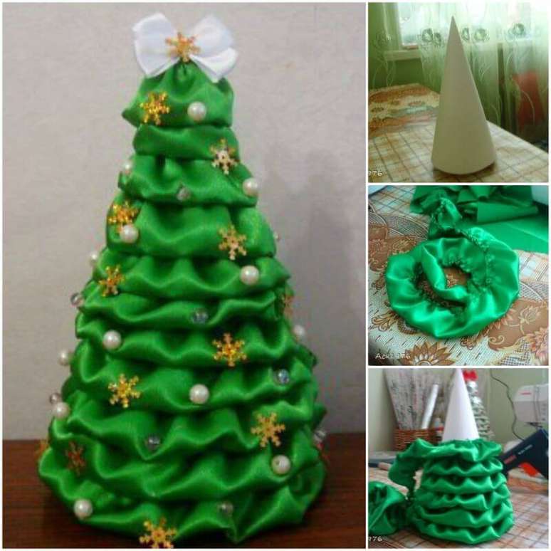 14. Passo a passo de como fazer árvore de natal de papelão com tecido verde. Foto de Fab Art DIY Tutorials