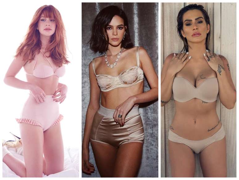 Famosas apostam em lingerie bege (Fotos: @marinaruybarbosa/@brumarquezine/@cleo/Instagram/Reprodução)