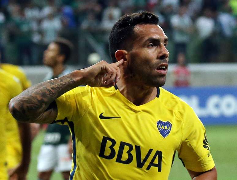 Tevez comemora gol do Boca Juniors
 11/4/2018   REUTERS/Paulo Whitaker 