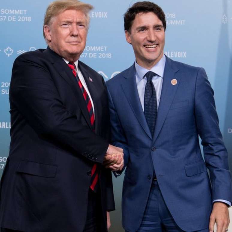 O presidente americano Donald Trump e o primeiro-ministro canadense Justin Trudeau têm cerca de 1,87 m de altura