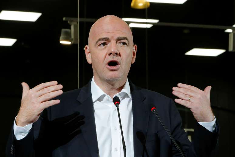 Presidente da Fifa, Gianni Infantino, durante cerim&ocirc;nia em Moscou 09/06/2018 REUTERS/Sergei Karpukhin 