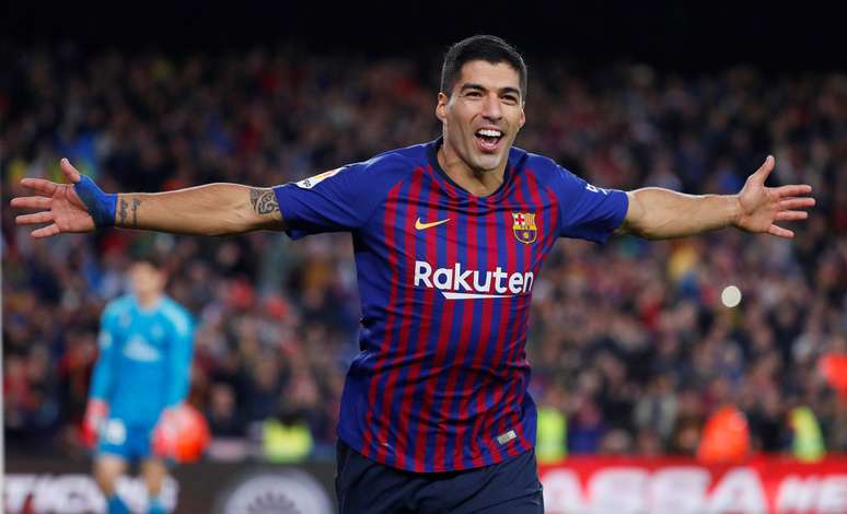 Su&aacute;rez comemora gol do Barcelona contra o Real Madrid
 28/10/2018    REUTERS/Paul Hanna 