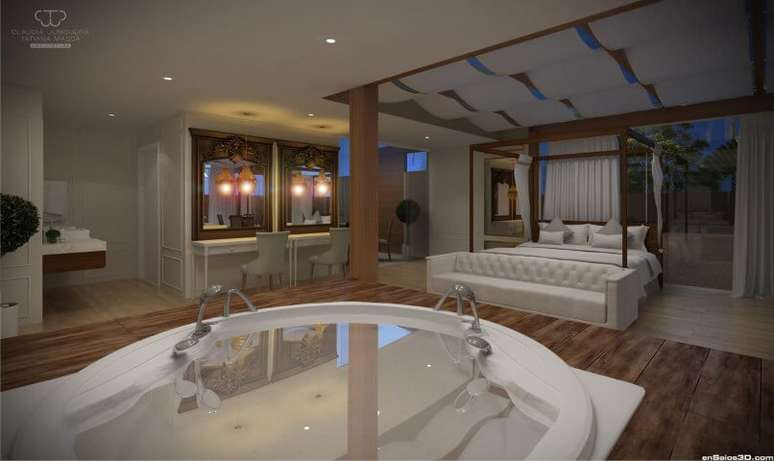 48. Quarto de casal com spa em casa. Projeto de Tatiana Massa